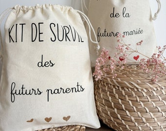 Pochon personnalisé - Sac fourre-tout - Kit de survie - Maternité - Futur Papa - Future Maman - Futur Marié - Future Mariée - Futurs Parents