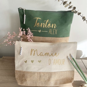 Trousse bicolore personnalisée - Grande trousse - Mamie - Papy - Maman - Papa - Fête - Cadeau - Noël - Merci - Remerciement - Fin d'année