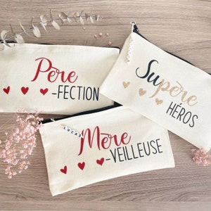 Trousse personnalisée - Mère - Père - Mamie - Cadeau - Noël - Anniversaire - Fêtes - Mère-veilleuse - Père-fection - Supère Héros