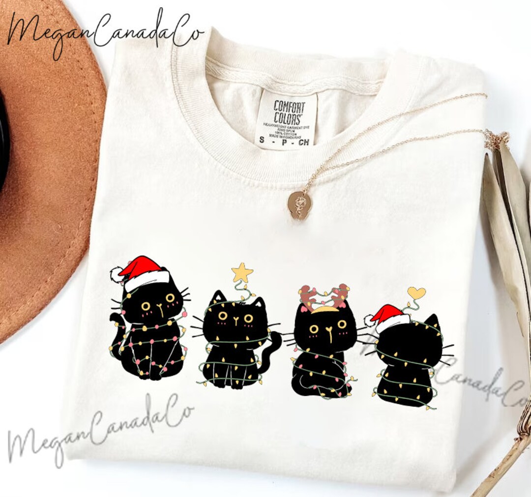 Comfort Colors® Black Cat Christmas Shirt Christmas Cat Etsy