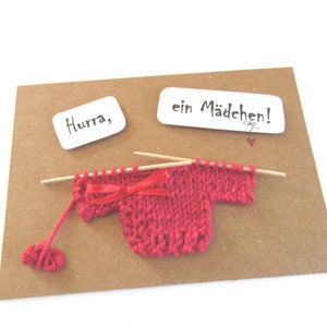 Glückwunschkarte zur Geburt - mit handgestrickter Pulliapplikation - Handmade Karte - Mädchen - Junge