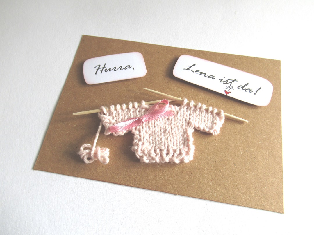 Congratulations Card for the Birth Lena Personalized Hand-knitted ...