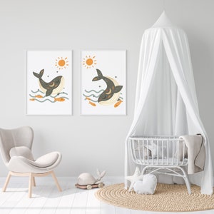 Gender Neutral Nursery - Set of 2 Digital Printable Wall Arts - Boho Whale 02 - Nursery Wall Art - Digital Wall Art - Wall Decor