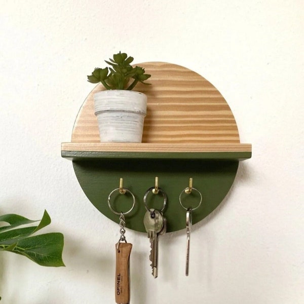 Round wooden key holder, Wood key rack, Round wall decor, Key hanger, Key hook for wall, Minimalist shelf