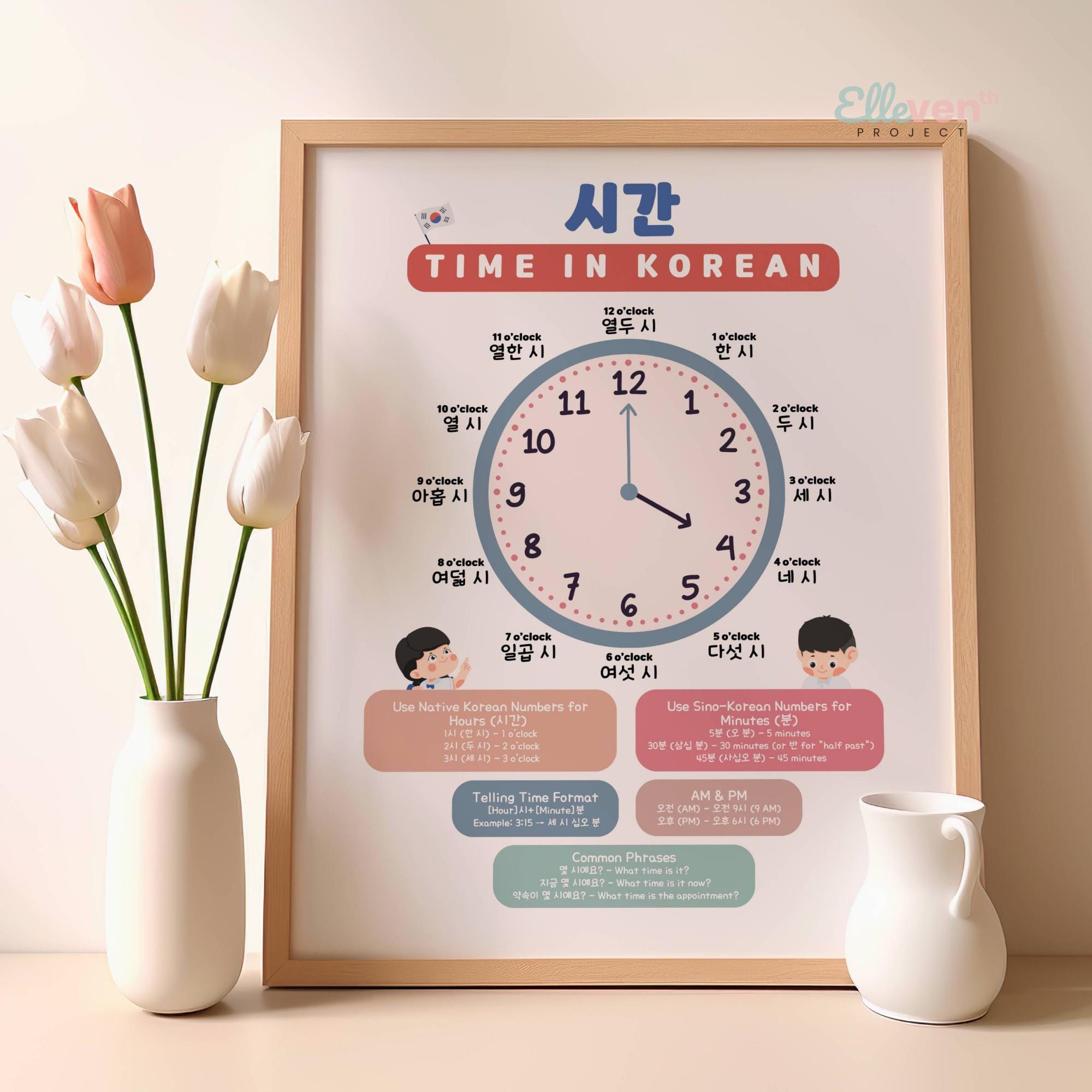 Korean Time.pdf Time in Korean Language Poster, Printable Educational Classroom Posters ...