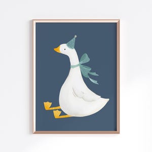Gans Partyhut Kinderzimmer Tierposter - Geburtstagsdeko - Blaue Gans Babyzimmer Wandkunst - druckbare Kinderzimmer-Tier - 26 Größen in 1