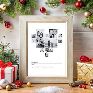 Arte de pared imprimible con la definición de hija / Collage de fotos familiares en forma de corazón editable / Descarga instantánea / Plantilla digital Canva