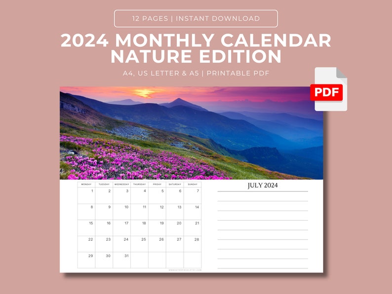 2024 Calendar Printable, 2024 Printable Calendar, Monthly Planner 2024