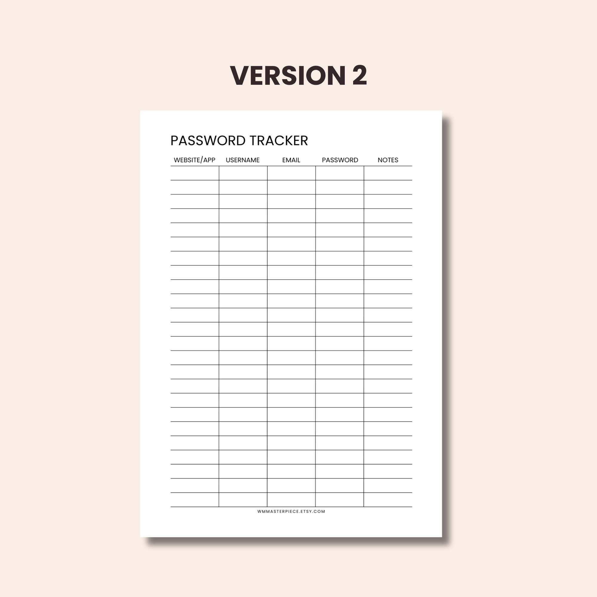 Password Tracker Printable, Secure Password Log, Password Organizer PDF ...