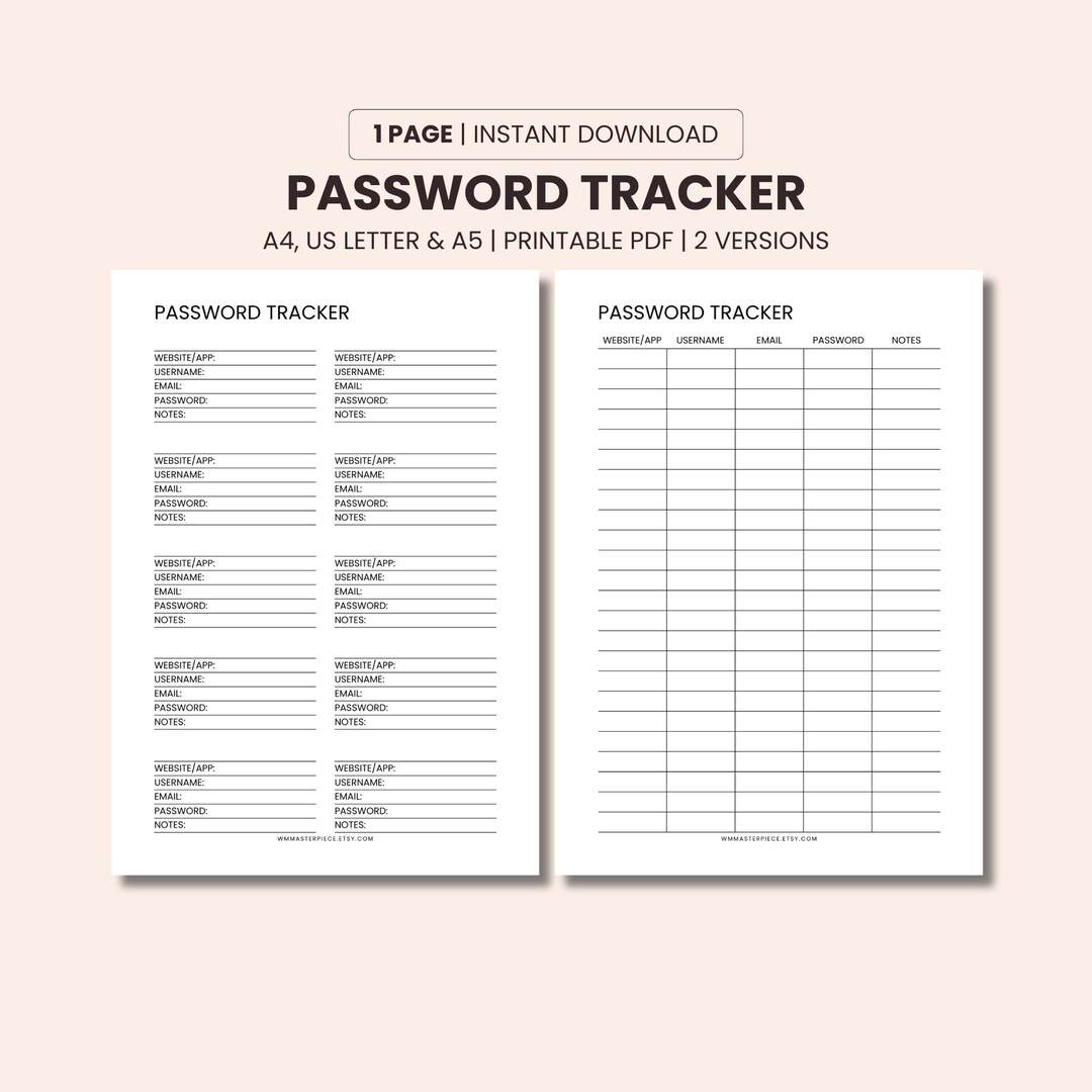 Password Tracker Printable, Secure Password Log, Password Organizer PDF ...