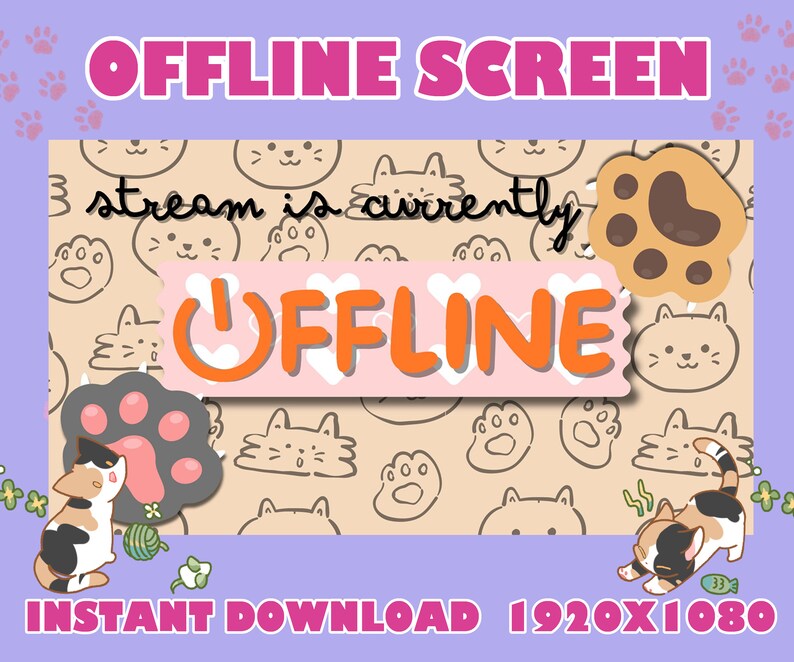 Static Stream Offline Screen / Stream Twitch Offline Screen Static / Cute Kawaii Cat image 1