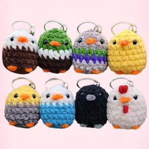 Crochet Bird Keyring, Handmade Yarn Pigeon, Eagle, Chick, Mallard, Chicken, Budgie, Cockatiel, Crow