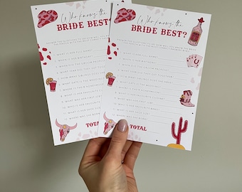 Hen Party Games, Who Knows the Bride Best, Last Rodeo Hen Party, Bachelorette Party Games, Hen Party Accessories, Hen Party Cards, Cowgirls