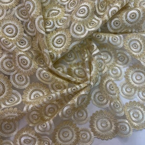 Designer Italian Fabric Gold Embroidery On Mesh Polyester For Your Best Dress And More