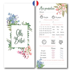 Carte pronostic baby shower en francais Kit 20 cartes. Jeu de prédiction pour babyshower/gender reveal.