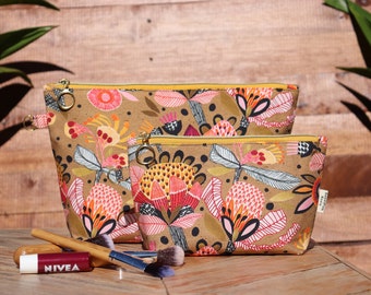 Flat bottomed toiletry and cosmetic bag Native Australian Banksia flower.