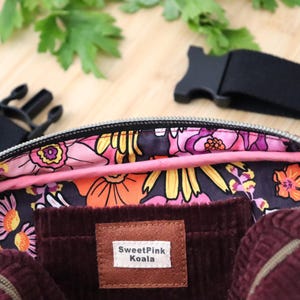 Burgundy cotton corduroy bum bag, fanny pack fully lined .