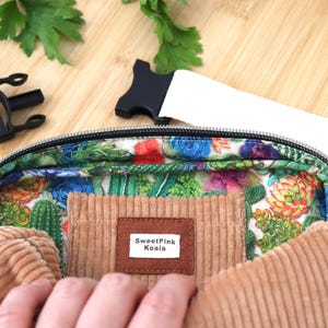 Beige cotton corduroy bum bag, fanny pack fully lined .