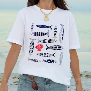 Sardine Graphic Tee | Fisherman Aesthetic Shirt | Nautical Comfort Colors Trendy Coastal Tee |  Preppy Ocean Fish Shirt
