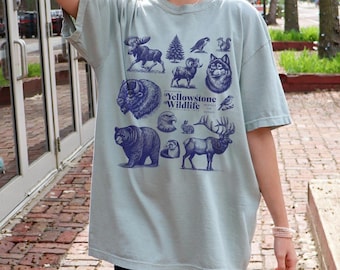 イエローストーン野生動物シャツ - グラノーラガール国立公園Tシャツ - コンフォートカラーズアウトドアグラフィックTシャツ - 自然動物ハイキングシャツ