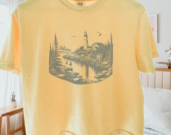 Maine cropped boxy comfort kleuren T-shirt, Coastal New England muesli meisjesstijl, Fisherman Aesthetic Graphic T-shirt