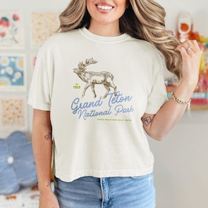 Grand Teton National Park Cropped Comfort Farben T-Shirt, Wyoming Outdoorsy Style Damen Boxy Tee