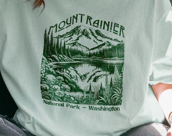 Mount Rainier National Park Shirt Comfort Colors | Granola Girl Aesthetic Hiking Tee | Mountain Landscape Graphic T-Shirt for Nature Lovers