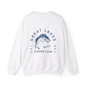 Great Lakes Fishing Club Crewneck | Front & Back Graphic Granola Aesthetic Sweatshirt White