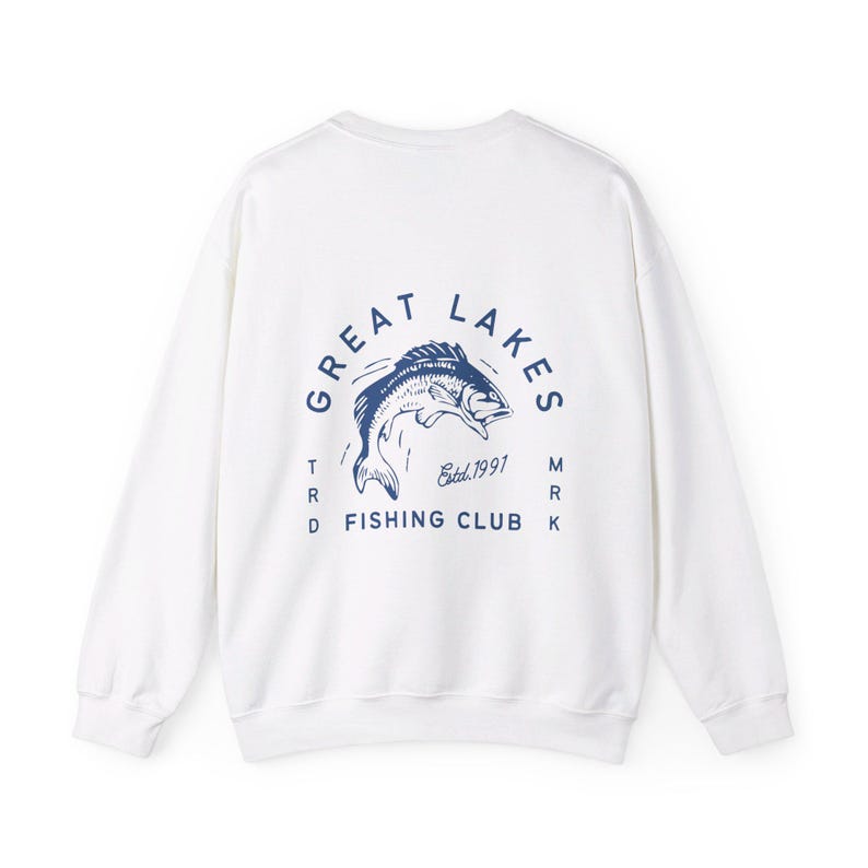 Great Lakes Fishing Club Crewneck | Front & Back Graphic Granola Aesthetic Sweatshirt White
