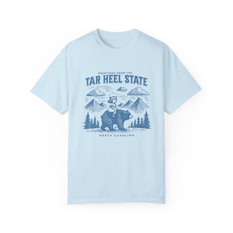 Teer hak staat comfort kleuren tshirt, eclectisch North Carolina natuurliefhebber shirt, uniseks T-shirt, vintage grafische top, uniek cadeau voor de natuur Chambray