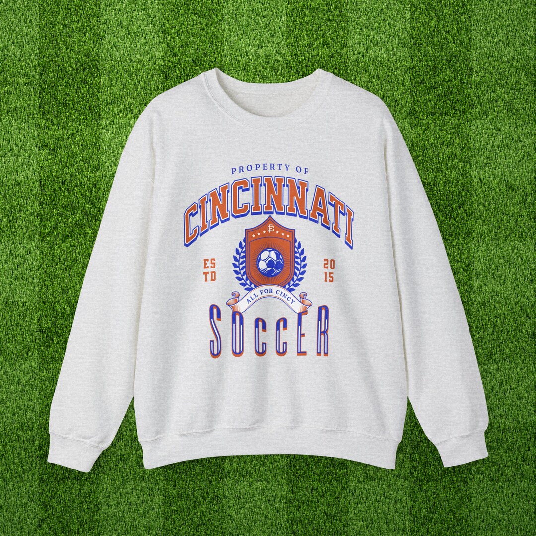 Cincinnati Soccer Crewneck Sweatshirt, Vintage Inspired FC Futbol Game