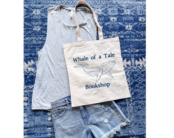 Borsa tote in tela della libreria Whale of a Tale: un regalo letterario originale per bibliofili!