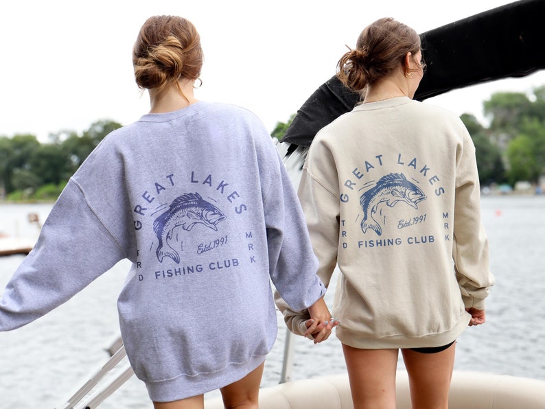 Great Lakes Fishing Club Crewneck Sweatshirt with front and back graphic