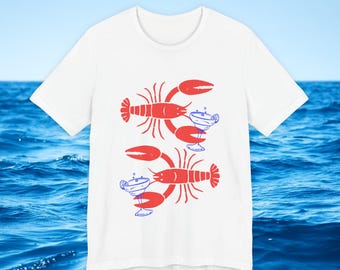 Lobster Margarita Graphic Tee, Fun Summer Beach Day Tshirt - Unisex Jersey Short Sleeve Tee, Summer Beach Day Shirt, Lobster and Margarita