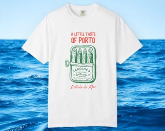 A Little Taste of Porto T-Shirt, Unisex Graphic Tee, Sardines Design, Summer Casual Wear, Gift for Food Lovers, Vintage Style