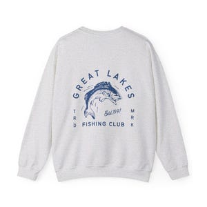 Great Lakes Fishing Club Crewneck | Front & Back Graphic Granola Aesthetic Sweatshirt Ash
