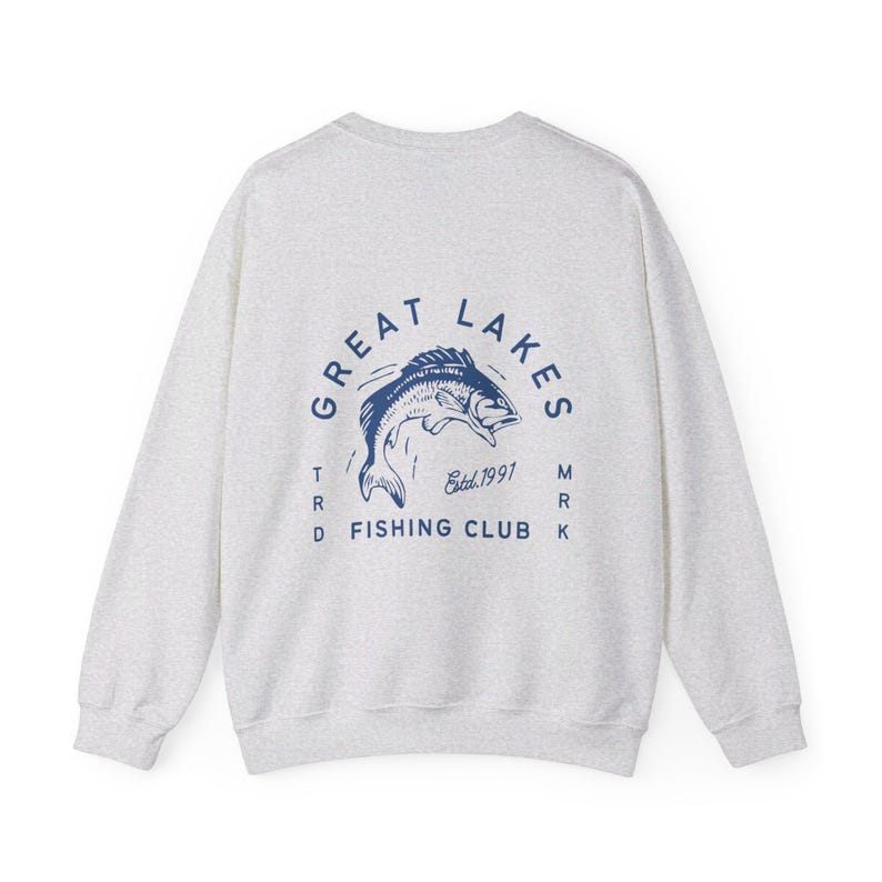 Great Lakes Fishing Club Crewneck | Front & Back Graphic Granola Aesthetic Sweatshirt Ash