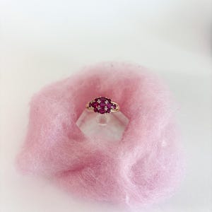 Vintage 9ct Gold Ruby Cluster Ring | Floral Setting, Yellow Gold, EU 54