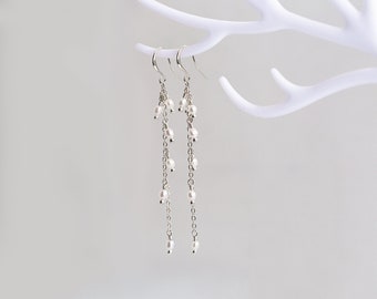 Tiny pearls earrings Long pearl earrings Wedding earrings Dangle silver earrings Long pearls chain earring Long chain earrings 1218