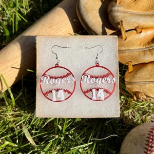 Personalized Baseball Earrings - Name and Number, Pick Your Colors