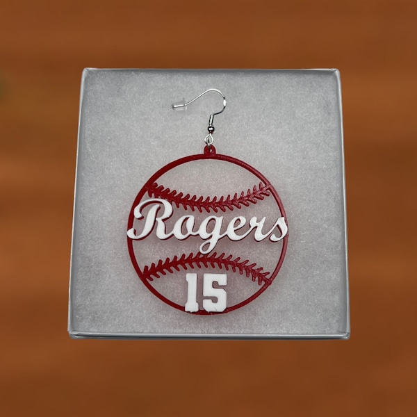 Custom Baseball Earrings - Personalized Name & Number - School Spirit Accessory - 3D Printed PLA - Perfect Gift for Moms, Baseball Fans