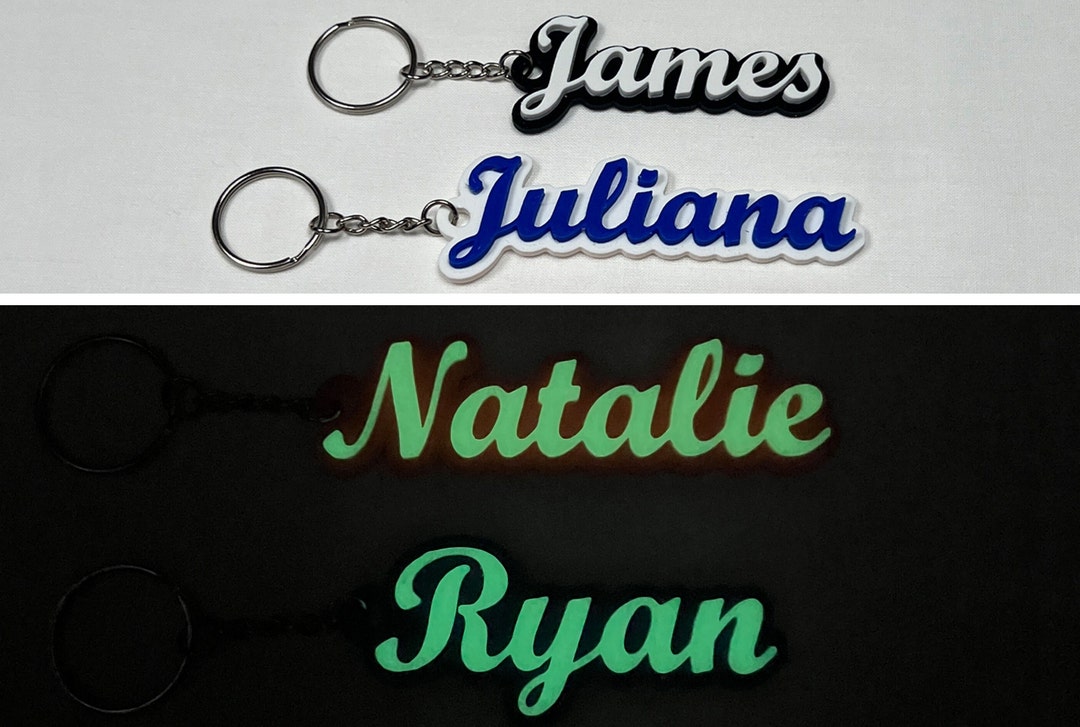 Personalized Name Keychain - Two Colors - Glow in the Dark Option - 3D ...