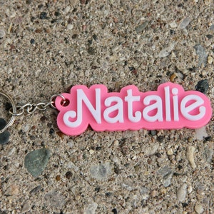 Personalized Pink & White Doll Font Keychain - Cute Backpack and Lanyard Accessory - Trendy Gift Idea For Adults and Children