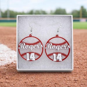 Personalized Baseball Earrings - Name and Number, Pick Your Colors