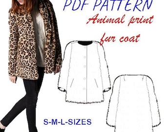 Animal print fur coat Autumn and winter/ Pdf swing pattern /sizes s-m-l/Winter Coat Sewing Pattern
