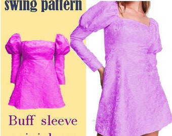 princess corset dress with long sleeve Sewing Pattern in pdf format//Loriana Puff sleeve mini dress //sizes 4----16 UK