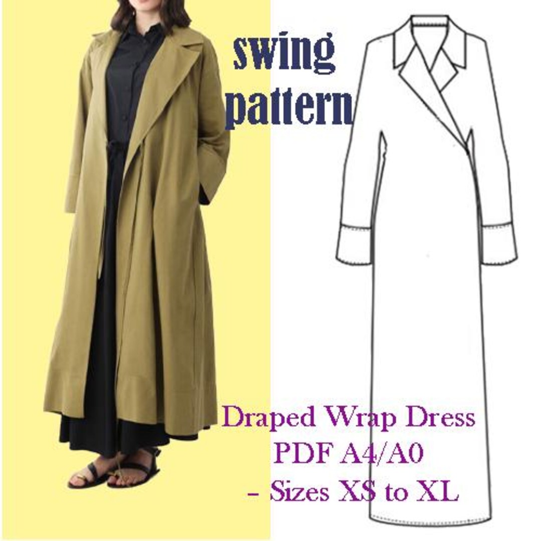 Draped Wrap Dress Sewing Pattern – PDF A4/A0 – Long Sleeve Oversized ...