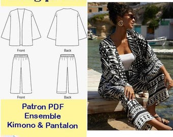 PDF Pattern Women&#39;s Kimono and Pants Set - Sewing Pattern A4 & A0 / Easy to Sew, Casual Chic / Size XS to 5XL / Boho Women