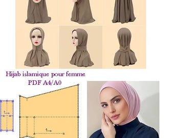 Hijab Islamic Sewing Pattern – PDF A4 – Easy Modest Scarf Tutorial – Instant Download
