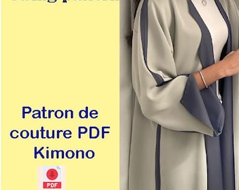Kimono sewing pattern with 2 fabrics / Kimono kaftan / Instant download S-----XXXL digital PDF / Spring kimono / Women&#39;s pattern.
